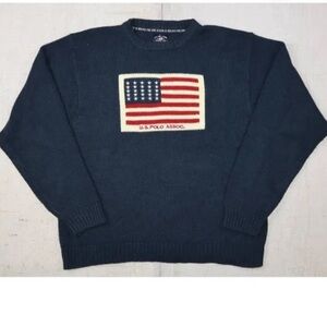 Vintage US Polo Assn Mens XL Navy USA Flag Logo Wool Blend Crewneck Sweater